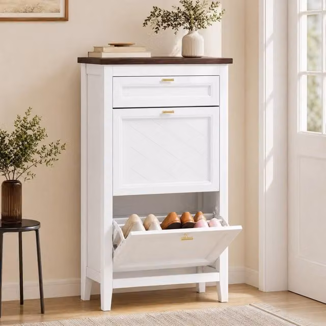 STILVORA White Shoe Cabinet with 2 Tilting Compartments and Internal Shelves – 1