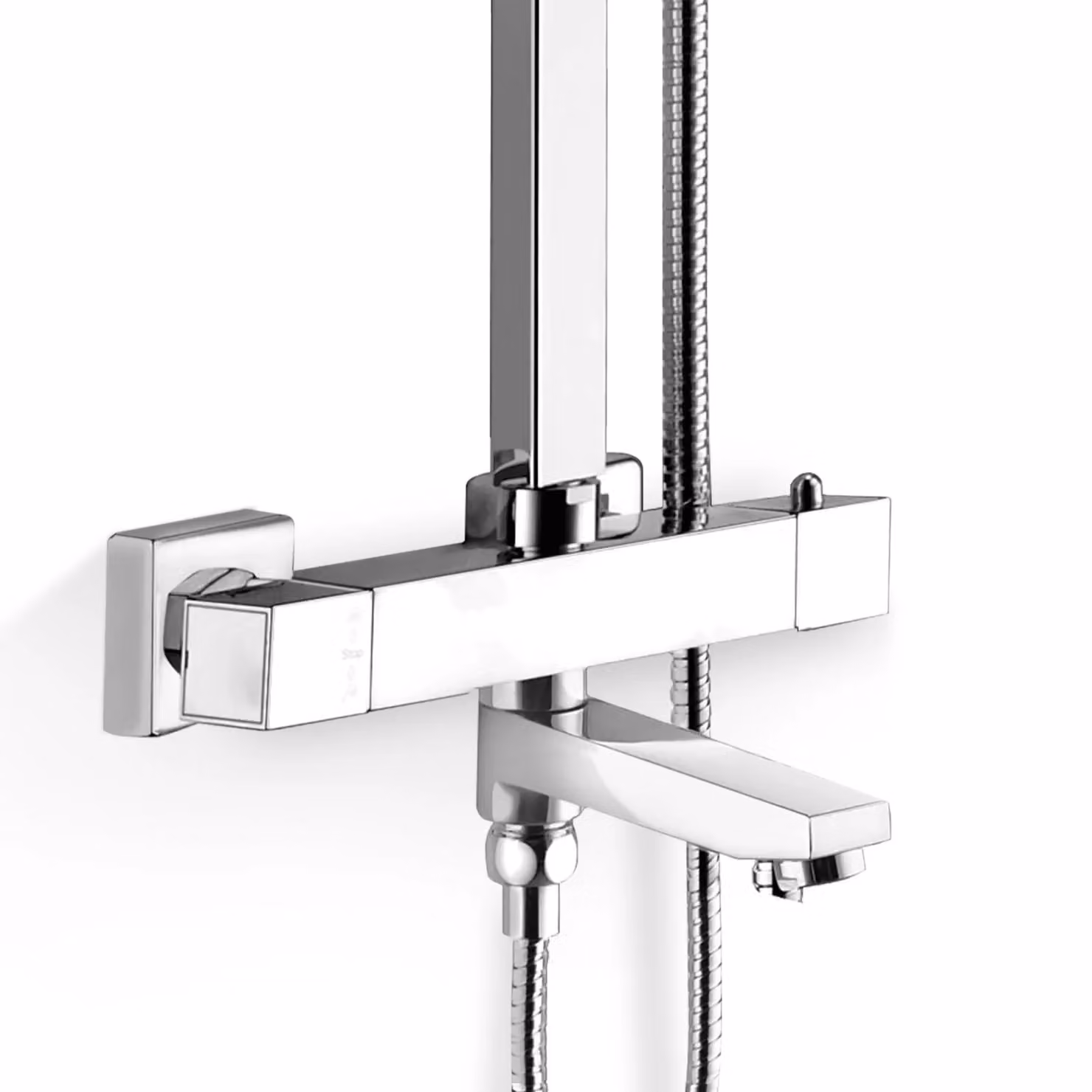 Nes Home Square Thermostatic Shower Kit with Bath Filler in Chrome Metallic Silver – 2
