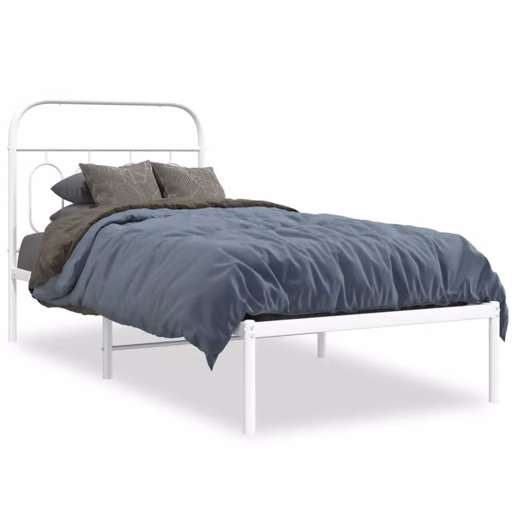 Berkfield Home Metal Bed Frame with Headboard, White, W/D/H: 80 x 200 cm – 2