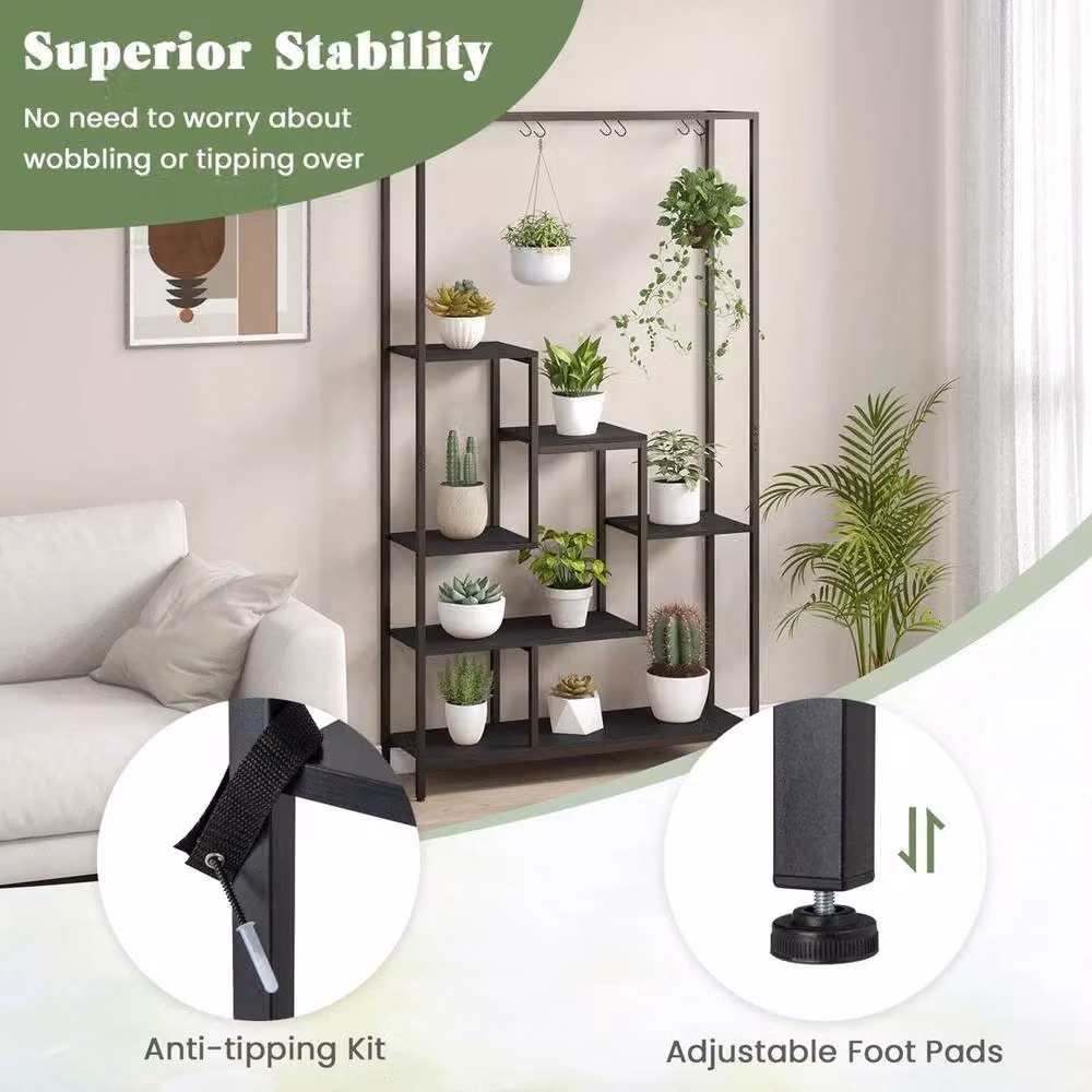 SPETLEK Matt Black Metal Corner Plant Shelf for Indoor Plants – 6