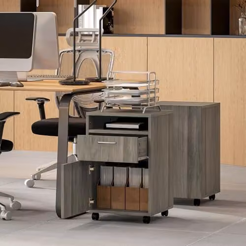 HOMCOM Grey Filing Cabinet with 2 Drawers and Castors, W/D/H: 60 x 35 x 60 cm – 8