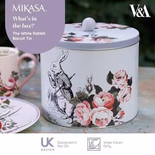 Mikasa Floral Metal Biscuit Tin with Lid in Blue and Multicolour, Diameter: 15 cm – 2