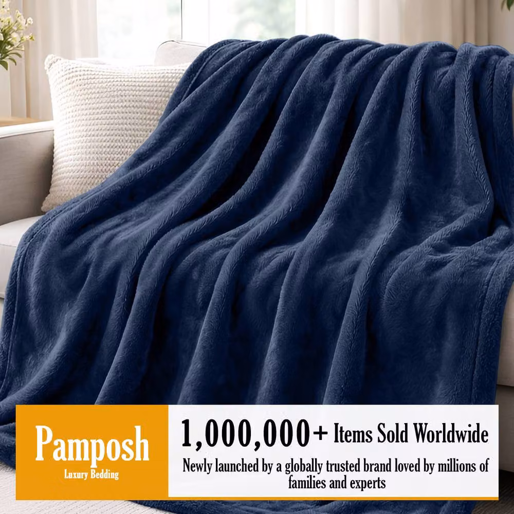 Pamposh Reversible Flannel Fleece Blanket Throw in Blue – 3