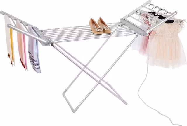 PAWNORA Electric Winged Clothes Drying Rack with Cover in Silver