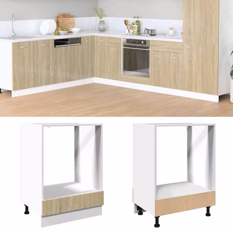 Berkfield Home Sonoma Oak Oven Cabinet in Light Tan, W/D/H: 60 x 46 x 81.5 cm