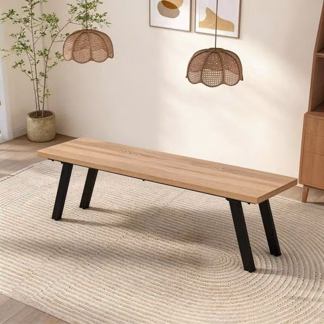 FURNITURE ONE Brown Wooden Dining Bench with Metal Legs, Width: 140 cm