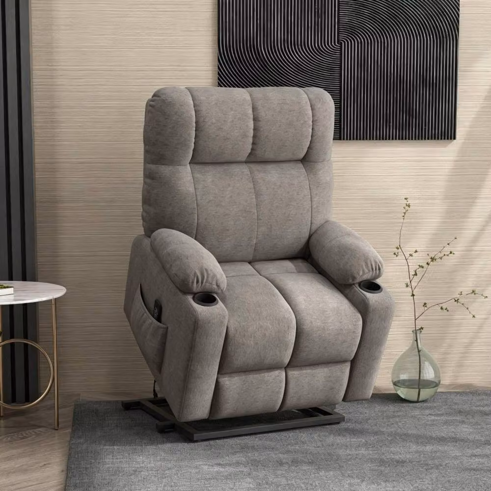 STILVORA Grey Fabric Power Lift Recliner Chair with Remote Control – 2