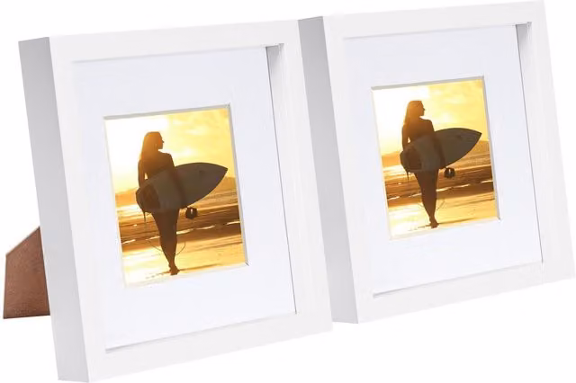 Nicola Spring Pack of 2 White 3D Box Photo Frames with 4x4 inch Mount, W/H: 20.32 x 20.32 cm
