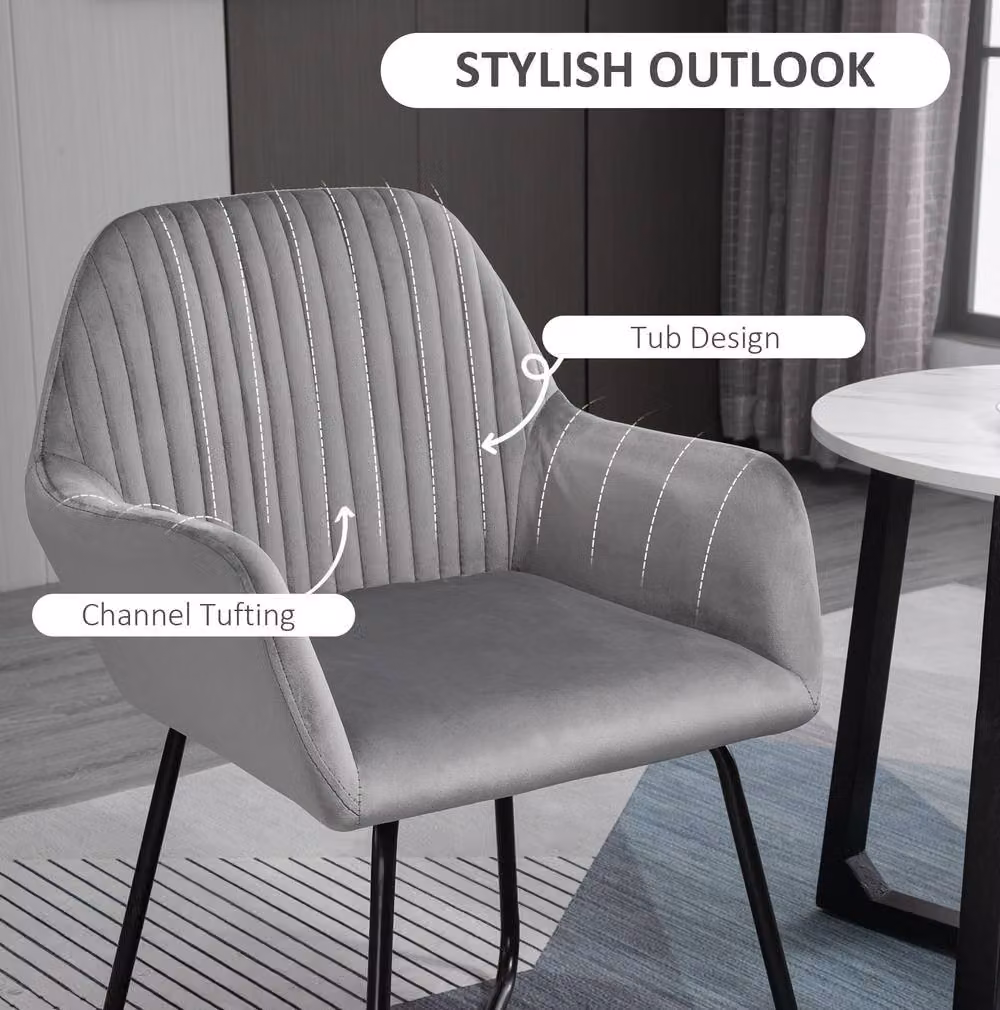 STILVORA Grey Velvet Tub Chair with Metal Base and Armrests – 3