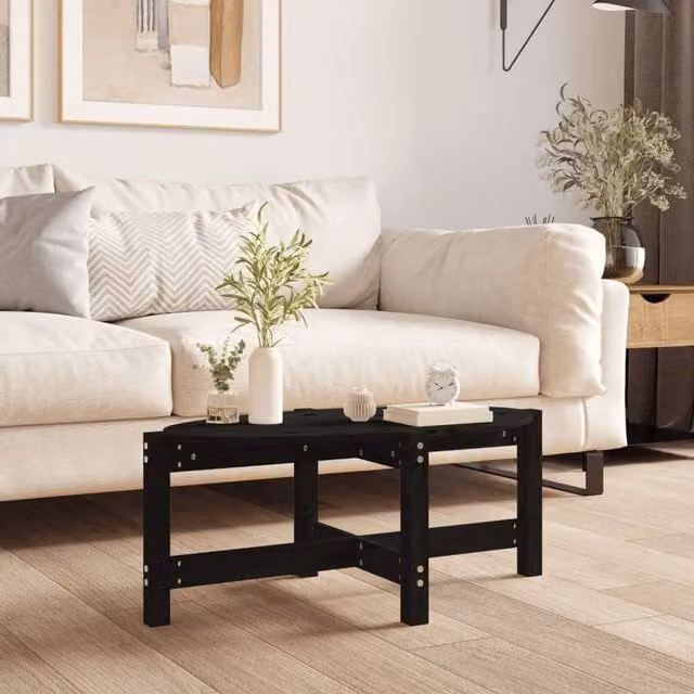 Berkfield Home Black Rustic Solid Pine Coffee Table W: 87 cm, D: 48 cm, H: 35 cm – 1
