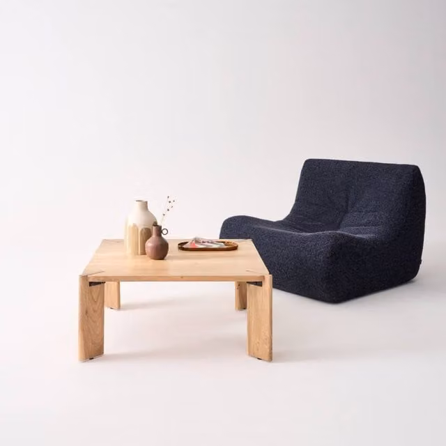 sweeek Exotic Square Solid Wood Coffee Table in Beige, W/D/H: 80.0 x 33.5 x 19.0 cm
