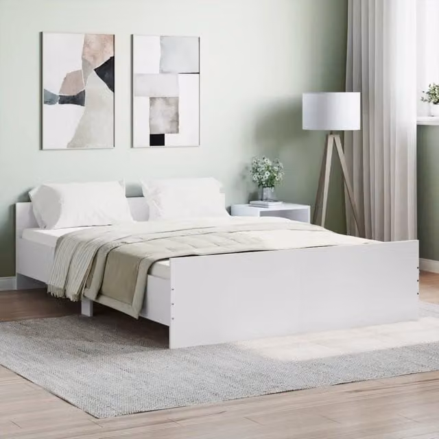 Berkfield Home Bed Frame with Headboard and Footboard in White, W/D/H: 140 x 190 cm
