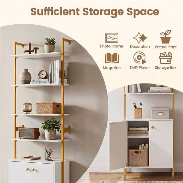 NESTLUNE White 7-Tier Metal Wall-Mounted Storage Rack, W: 100 cm, D: 15 cm, H: 186 cm
