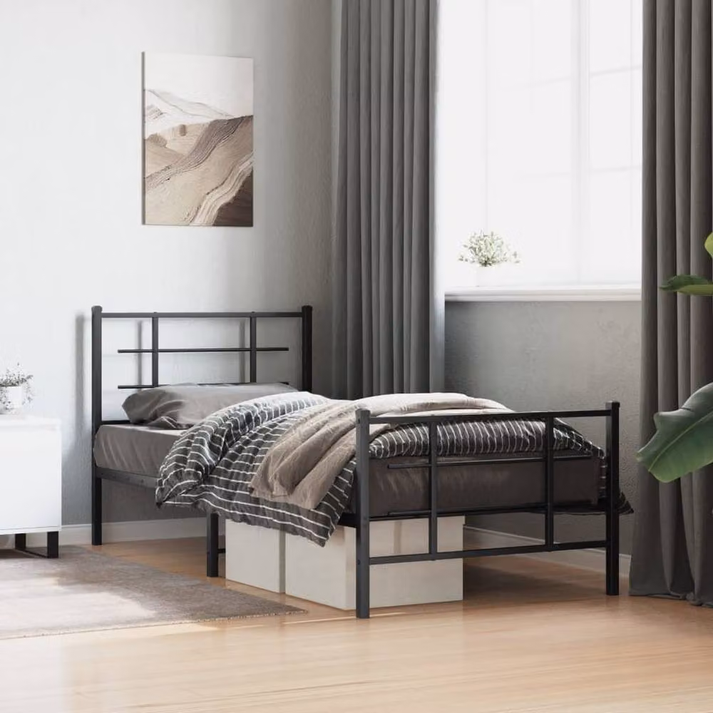 Berkfield Home Metal Bed Frame with Footboard, Black, W/D/H: 90 x 200 x 107 cm – 2