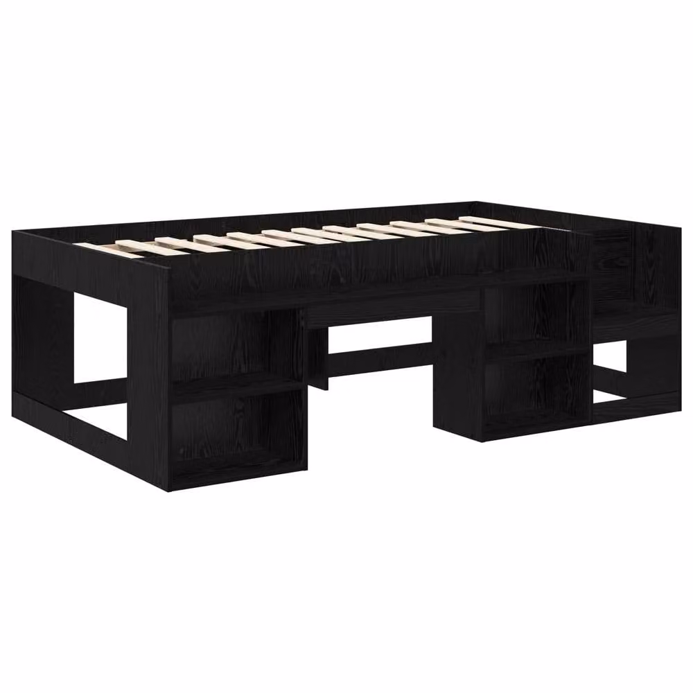Berkfield Home Kids Bed Frame with Side Compartments in Black Oak, W: 98.5 cm x L: 200 cm – 2