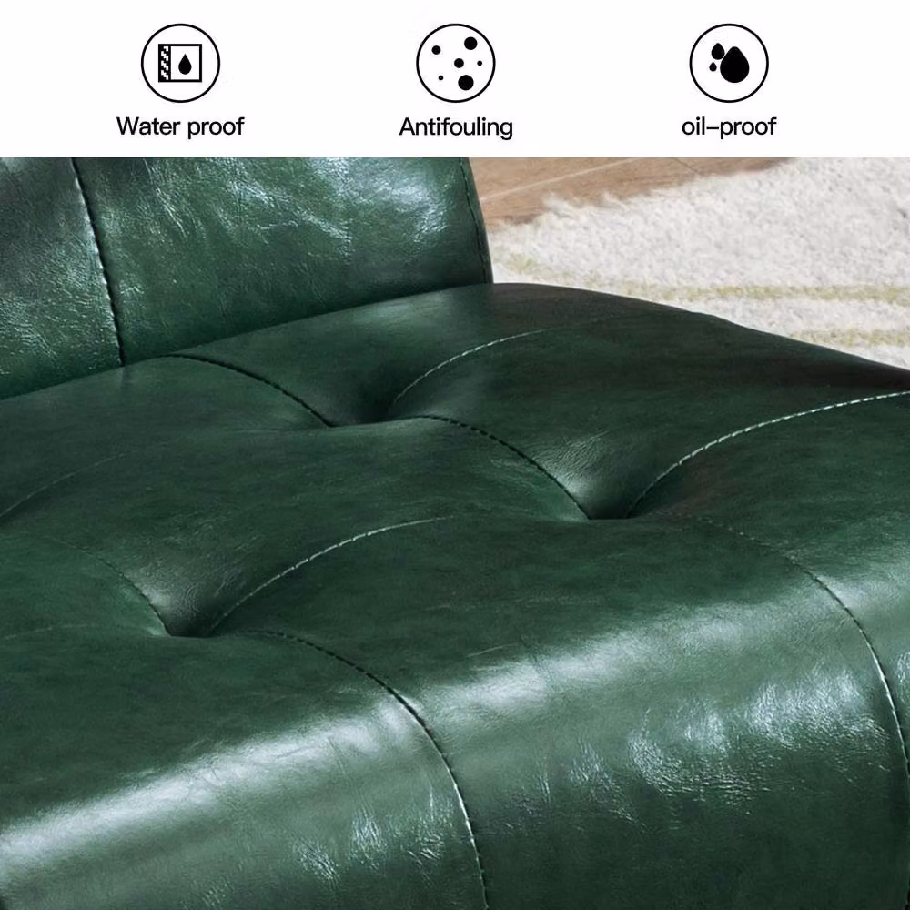 HomeMiYN Vintage Faux Leather Armchair with Solid Wood Legs in Dark Green – 5