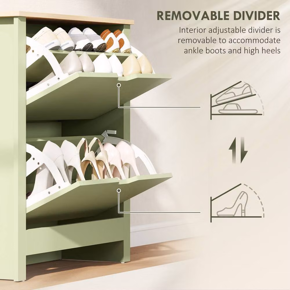 ERGOVEXA Slim Green Shoe Cabinet with 3 Tilting Compartments and Adjustable Internal Shelves – 6