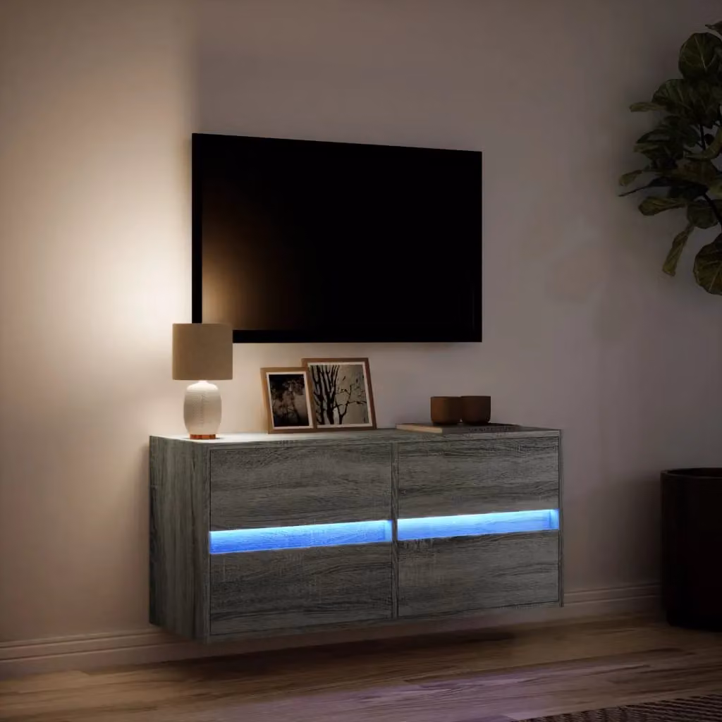 Berkfield Home TV Wall Cabinet with LED Lights in Grey Sonoma, W: 100 cm, D: 31 cm, H: 45 cm – 2