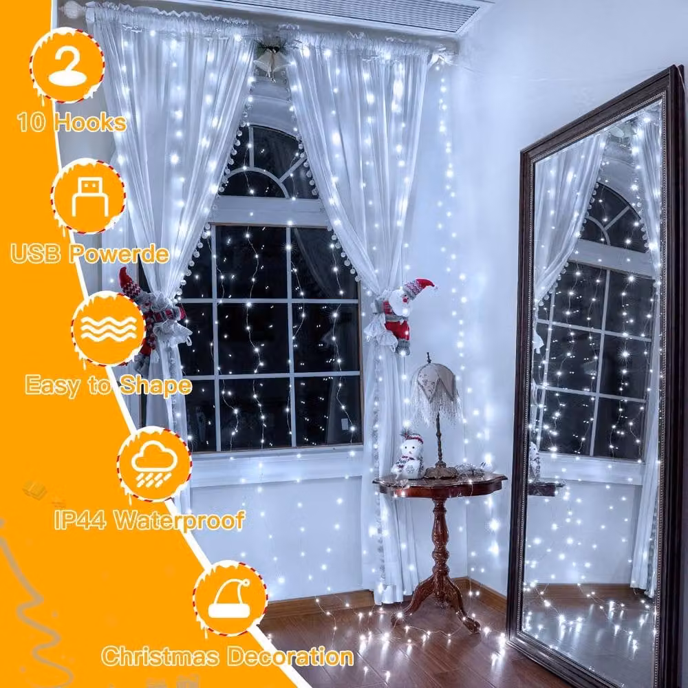 NIVOR White LED Curtain Fairy Lights with 300 LEDs, 8 Modes and Cool White 6500K Light, W/H: 3 x 3 m – 2