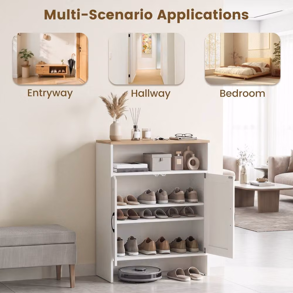 Costway Narrow White Shoe Storage Cabinet with 2 Barn Doors and Internal Shelves – 3