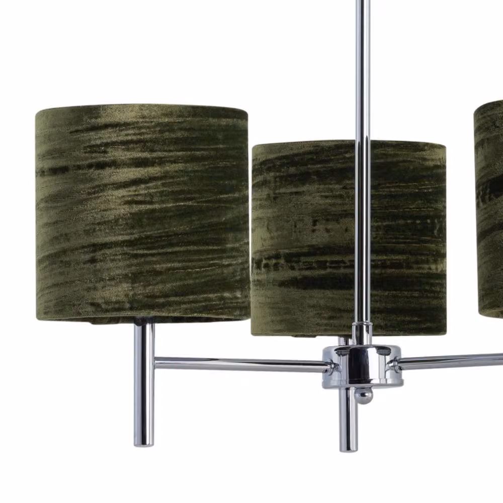 First Choice Lighting Brea Set of 2 Chrome Ceiling Light Fittings with Green Fabric Shades – 3