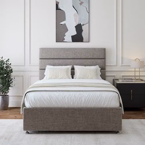 Bedmaster Linen Divan Bed Base with Storage and Lined Headboard, Grey, W/D/H: 90 x 190 x 45 cm