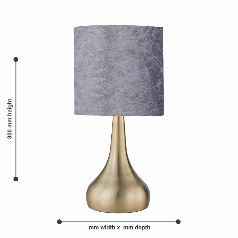 First Choice Lighting Romana Antique Brass Touch Table Lamp with Grey Fabric Shade – 3