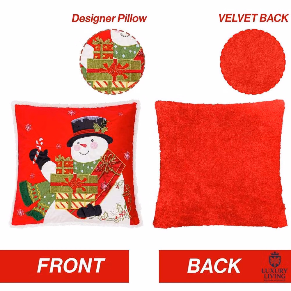 Luxury Living Red and White Embroidered Snowman Christmas Cushion, 45 x 45 cm – 4