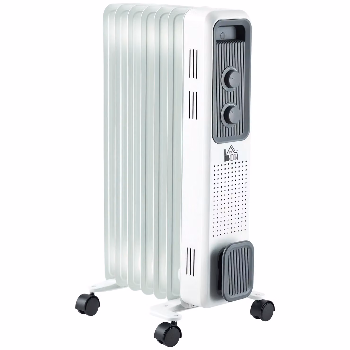 HOMCOM 7 Fin Oil Filled Portable Radiator with Wheels in White – 2