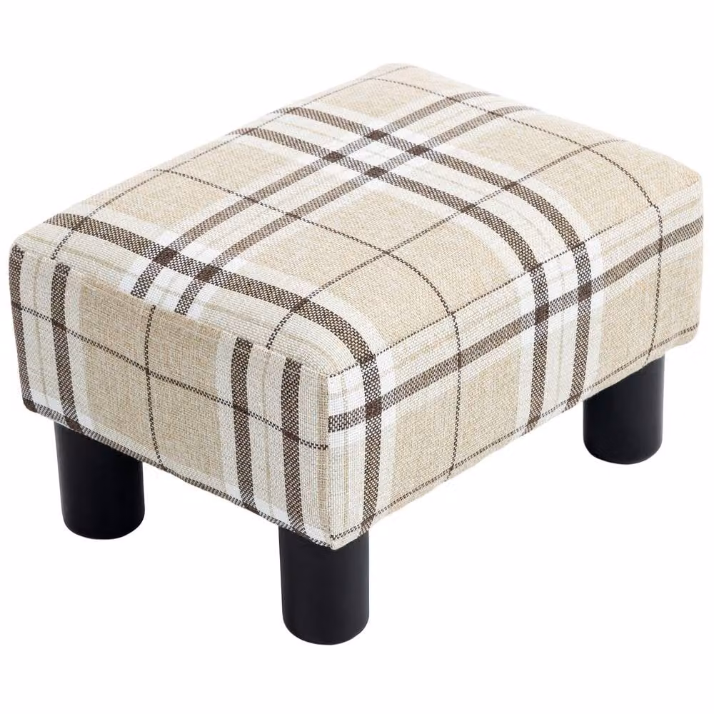 STILVORA Modern Rectangular Footstool with Beige Linen Upholstery and Wood Frame, W/D/H: 40 x 30 x 24 cm – 3
