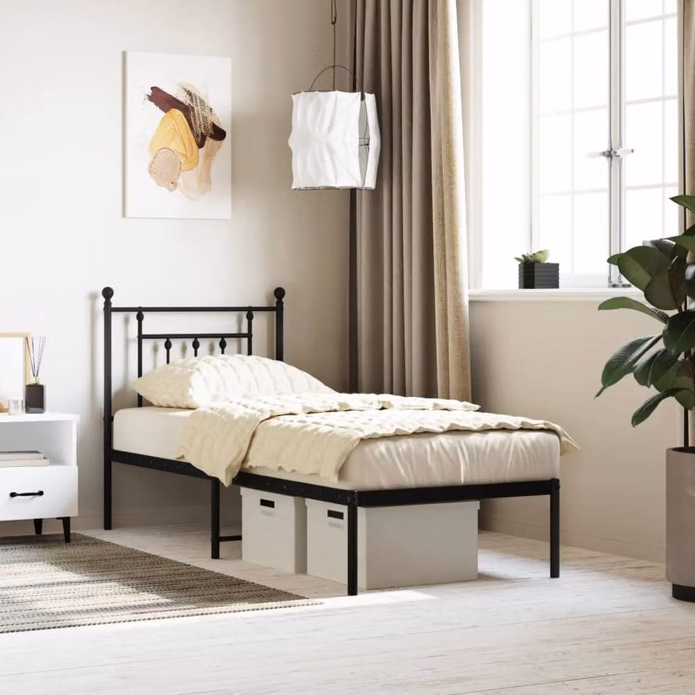 Berkfield Home Metal Bed Frame with Headboard in Black, W/D/H: 75 x 190 cm – 2