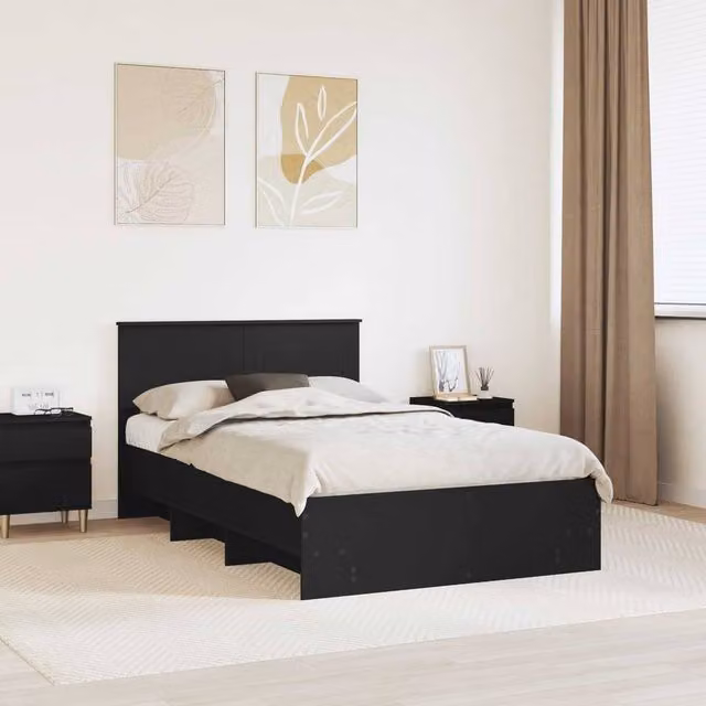 Berkfield Home Modern Bed Frame with Headboard in Black, MDF, W: 120 cm, H: 123 cm – 1