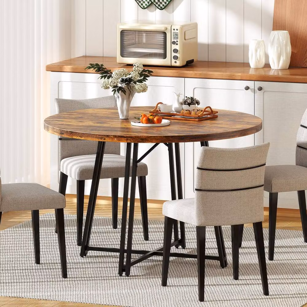 Costway Modern Round Dining Table in Brown, Diameter: 118 cm – 3