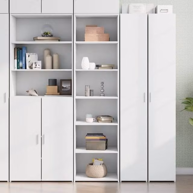 Berkfield Home Modern White Highboard with Hinged Doors and Open Shelves, W/D/H: 50 x 41 x 185 cm
