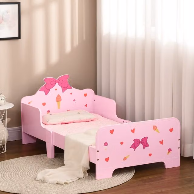 ZONEKIZ Princess-Themed Single Toddler Bed for Children in Pink – 1