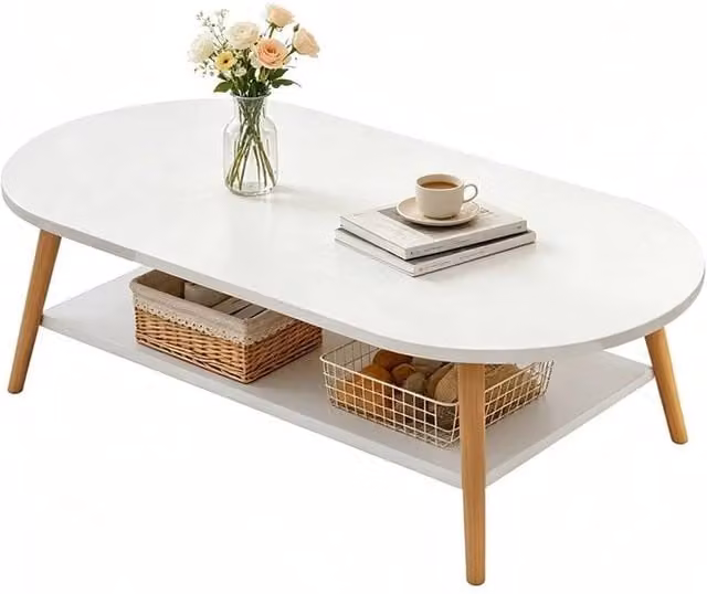 NESTLUNE Double-Layer Space-Saving Coffee Table in White, W: 100 cm, D: 60 cm, H: 42 cm – 1