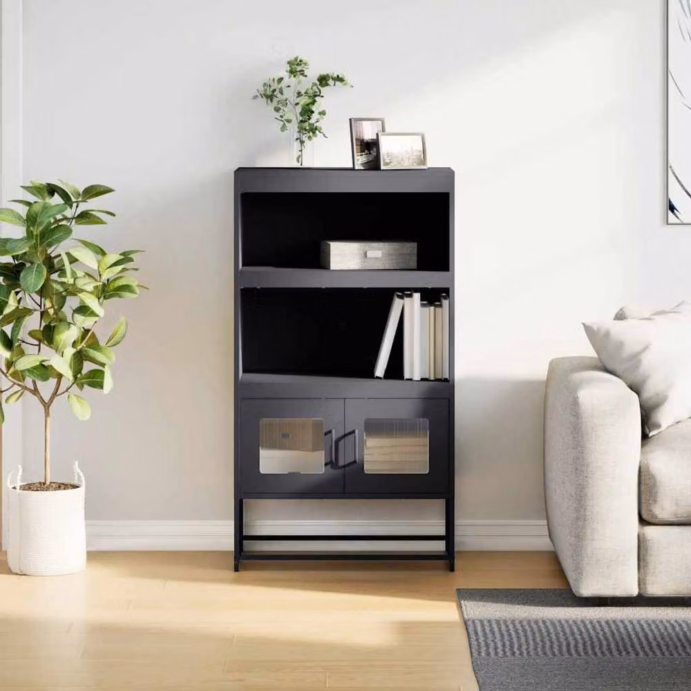 Berkfield Home Anthracite Metal Highboard with Glass Doors, W/D/H: 68 x 39 x 123 cm – 3