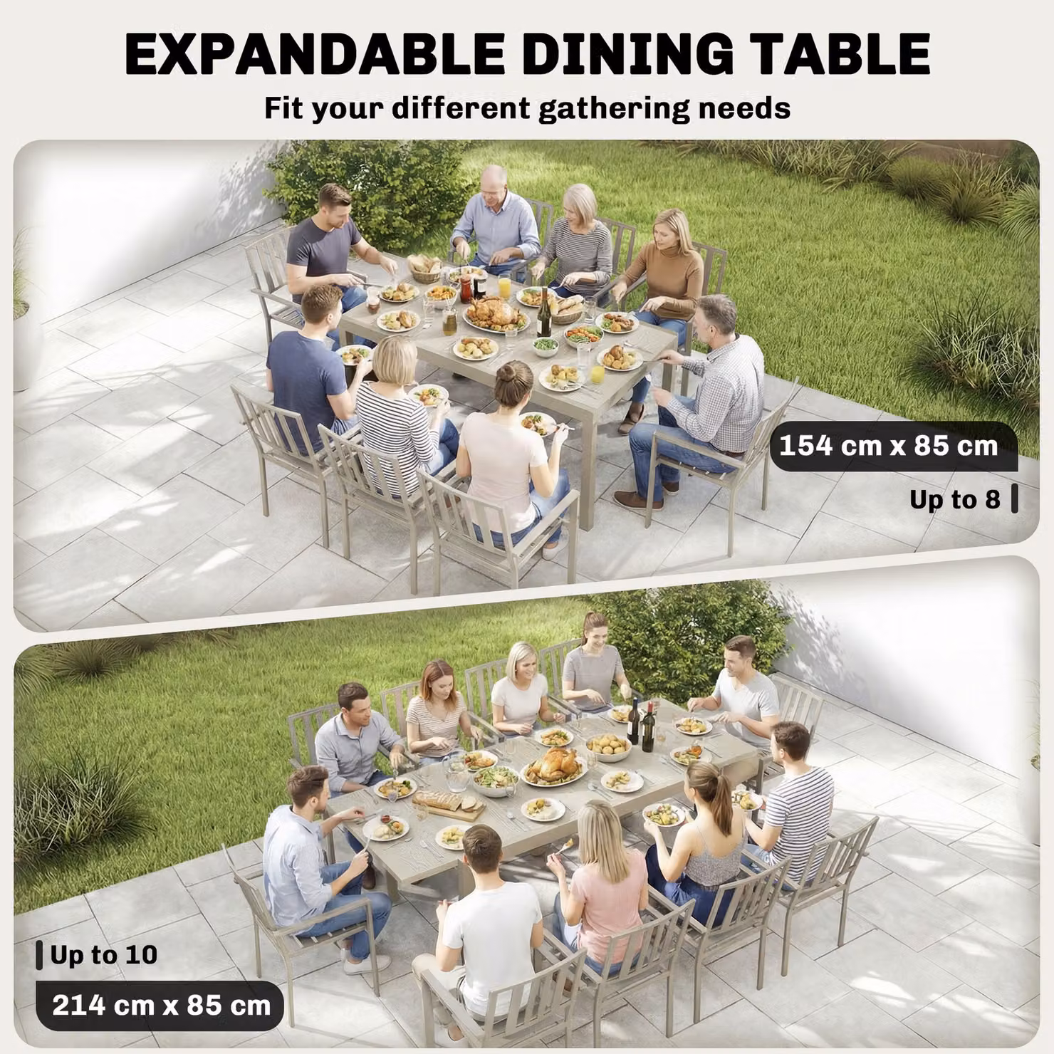 Outsunny Extending Rectangular Garden Dining Table in Light Grey Wood Effect with Aluminium and Steel Frame – 3