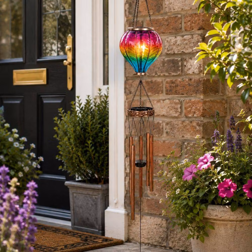 Marco Paul Solar Hot Air Balloon Wind Chime with Warm White LED Flame Effect, Multicolour, Height: 105 cm – 4