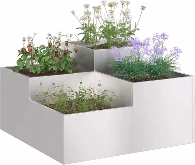 Berkfield Home Modern Garden Planter in Silver Stainless Steel, W: 100 cm, D: 100 cm, H: 48 cm