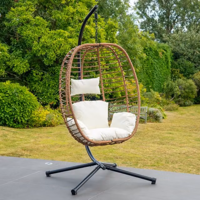 Artemis Home Appleford Hanging Single Egg Pod Chair in Cream with Metal Stand