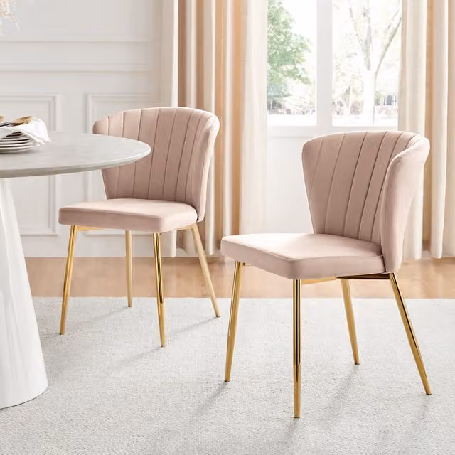 FurnitureboxUK Set of 2 Danica Pink Velvet Upholstered Kitchen Dining Chairs with Gold Metal Legs