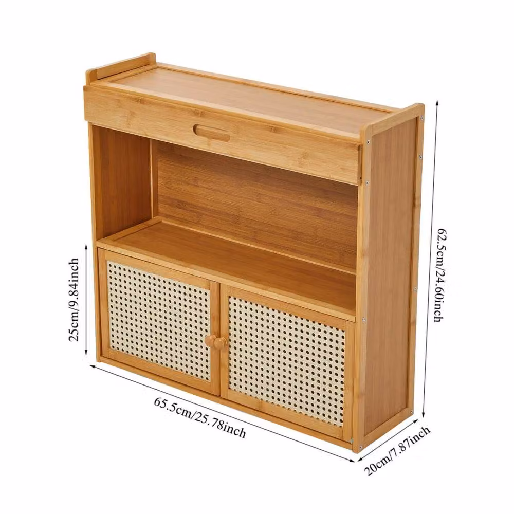FLAVORA Bamboo Storage Cabinet with Rattan Doors and Drawers in Brown, W: 100 cm, D: 60 cm – 2