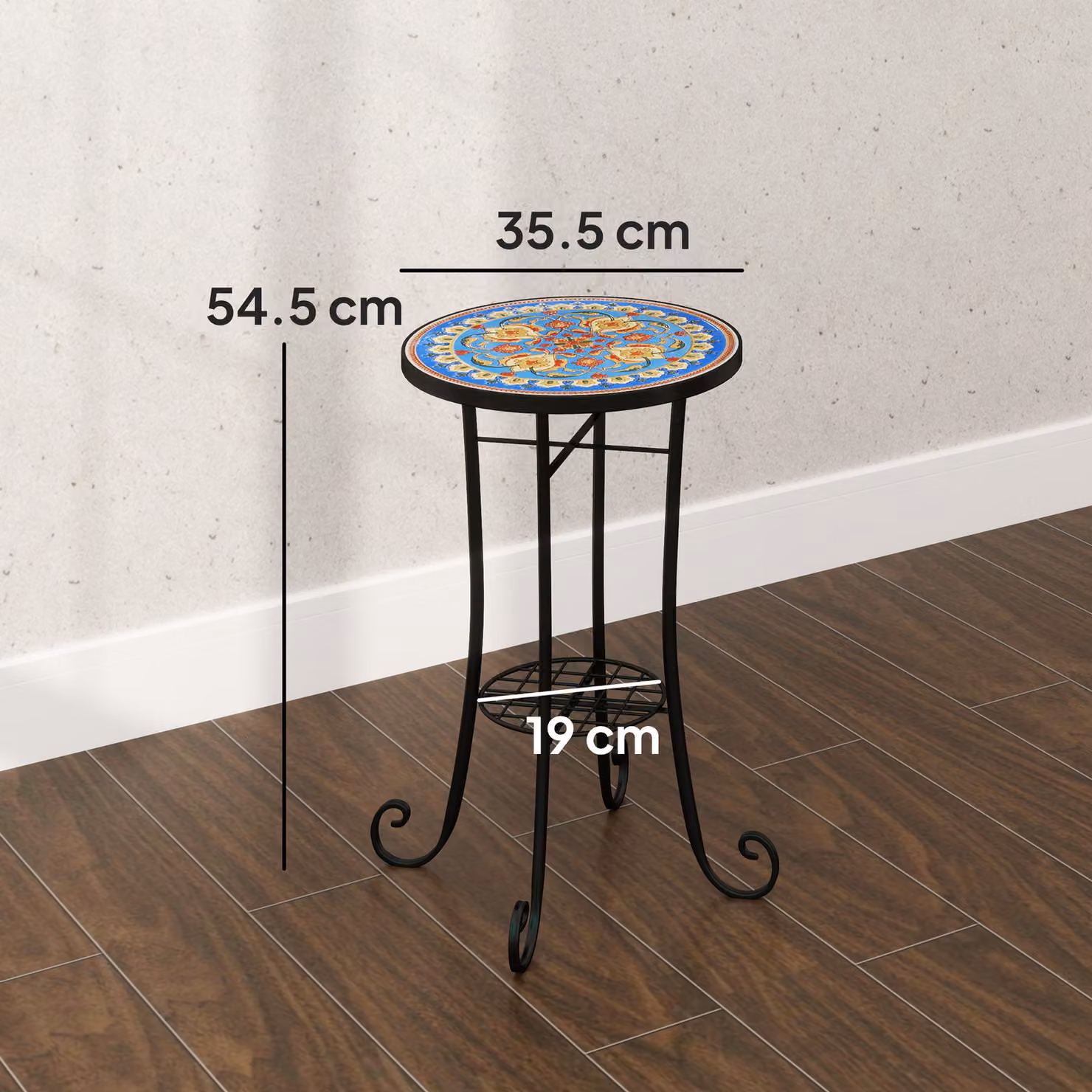 Outsunny Blue Mosaic Garden Side Table with Ceramic Tile Top, Diameter: 35.5 cm – 3