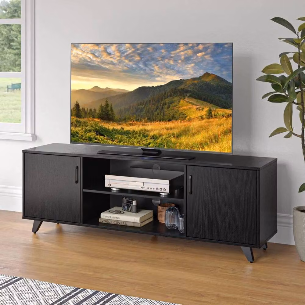 KORVIXA Black Modern Wood 2 Door TV Unit Stand Cabinet – 3