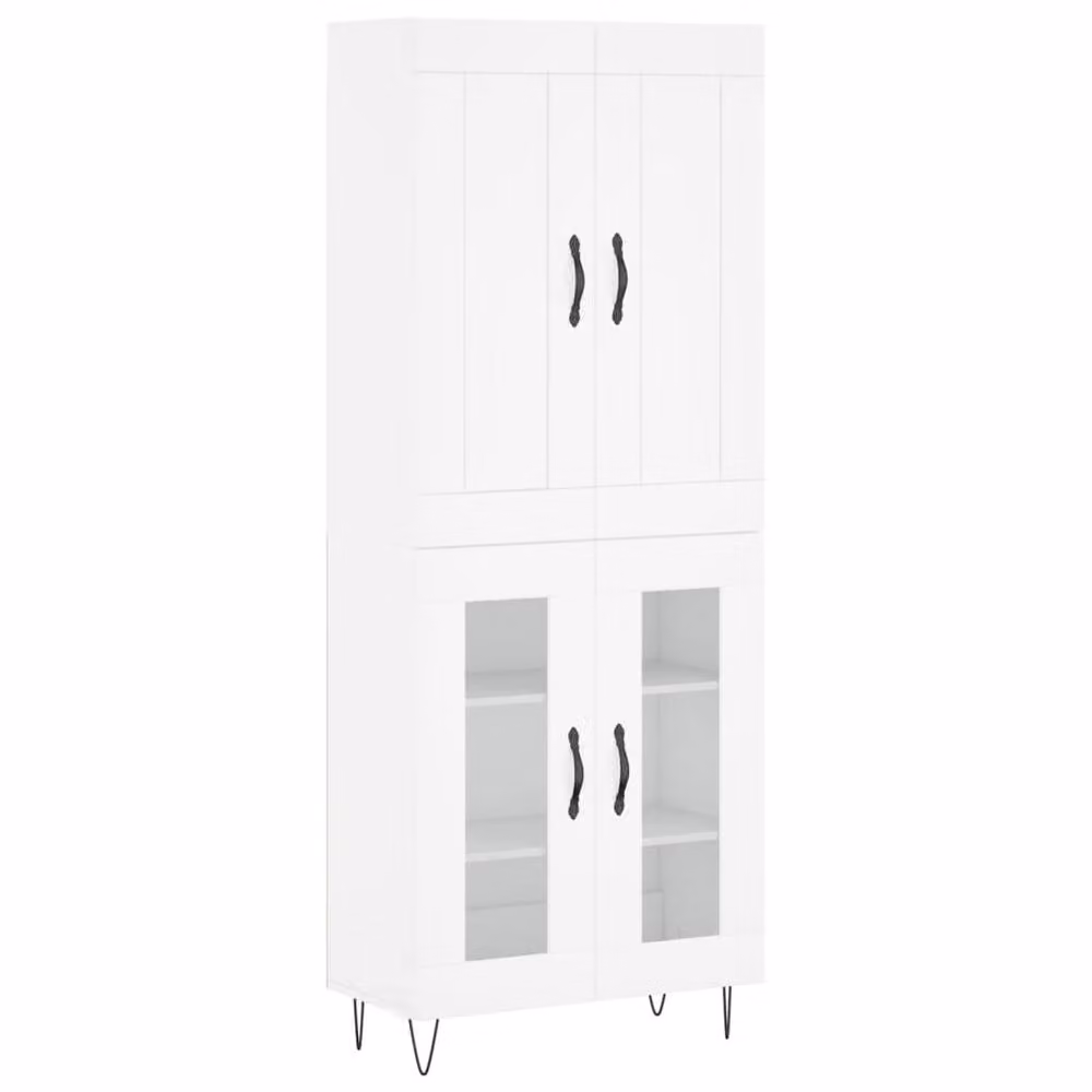 Berkfield Home Modern White Highboard with Glass Doors, W/D/H: 69.5 x 34 x 180 cm – 2