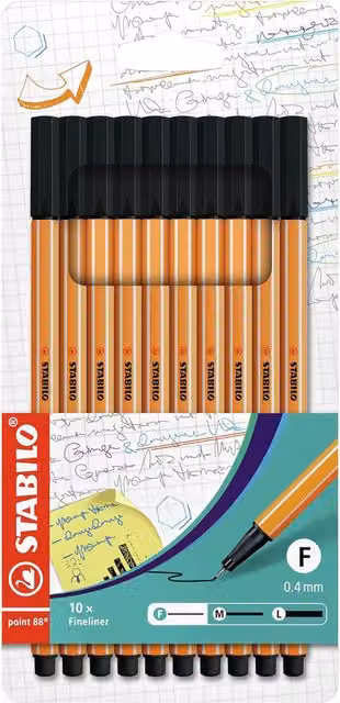 STABILO point 88 Fineliner Pens, Black, 10 Pack