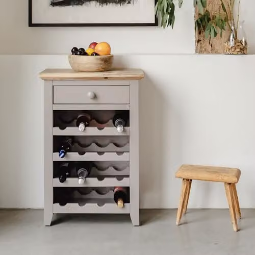Statement Furniture Florence Dove Grey Wooden Wine Rack Sideboard with Drawer, 16 Bottle Capacity, W: 80 cm, D: 30 cm, H: 80 cm