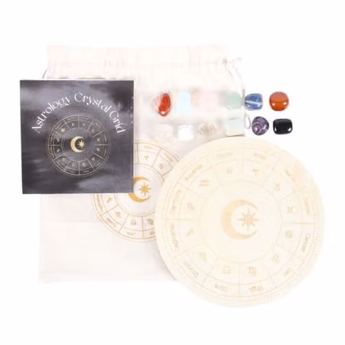Something Different Astrology Crystal Grid Set with Multicolour Crystals and Wooden Geometric Base – 1