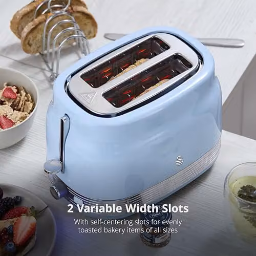 Swan ST19028BLU Retro 2 Slice Toaster in Blue and Stainless Steel with 6 Browning Levels, Defrost, Reheat and Cancel Functions, 930W – 3